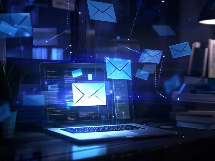Email communication and web technology concept by a web designer in Thrissur, Kerala on a laptop