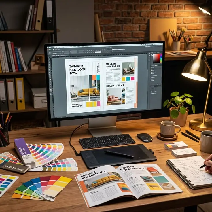 Creative web design workspace with color palettes and screen layout by a web designer in Thrissur, Kerala